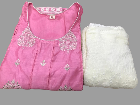 Womens Lucknowi Chikankari Short Georgette Baby Pink Kurti. | eBay
